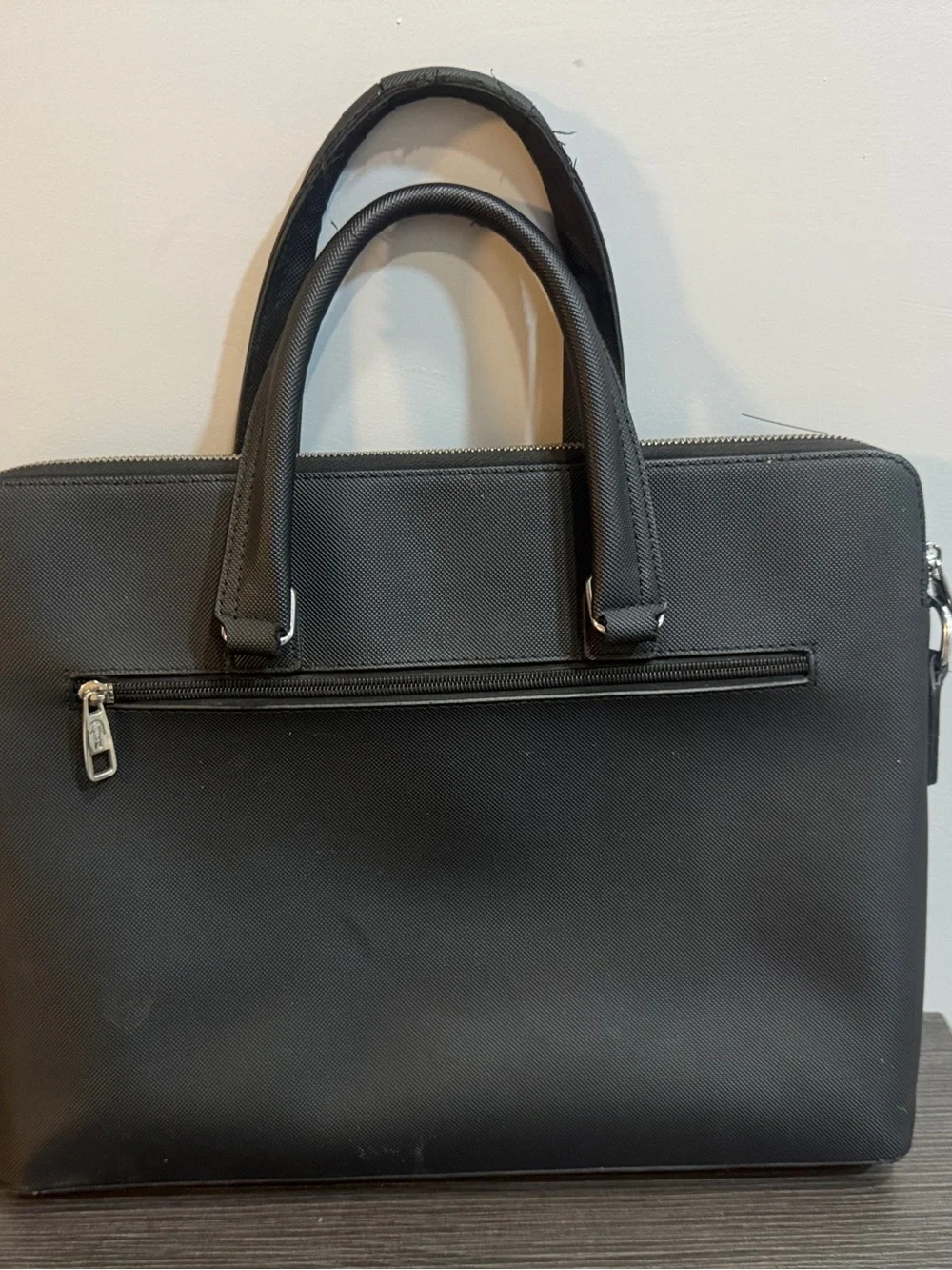 Lacoste Black Classic Briefcase 15” Laptop Bag w/ Double Handles Crossbody Strap